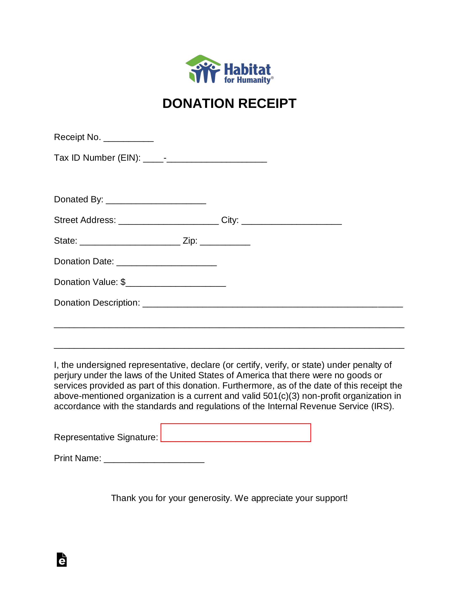 Free Habitat for Humanity Donation Receipt Template - PDF