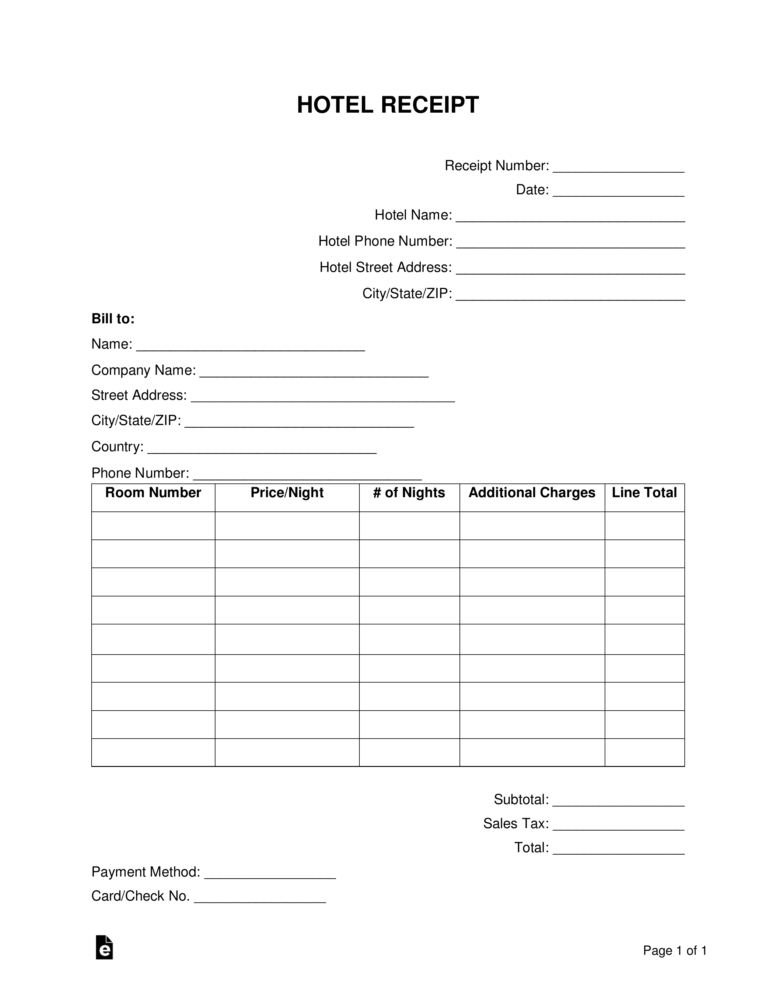 Expense Receipt Template For Hotel Simple Receipt Forms