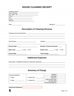 House Cleaning (Housekeeping) Receipt Template