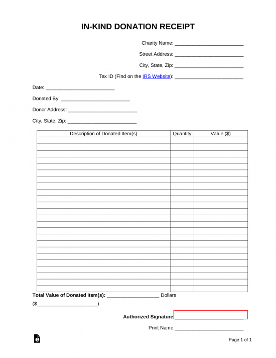 In-Kind (Personal Property) Donation Receipt Template