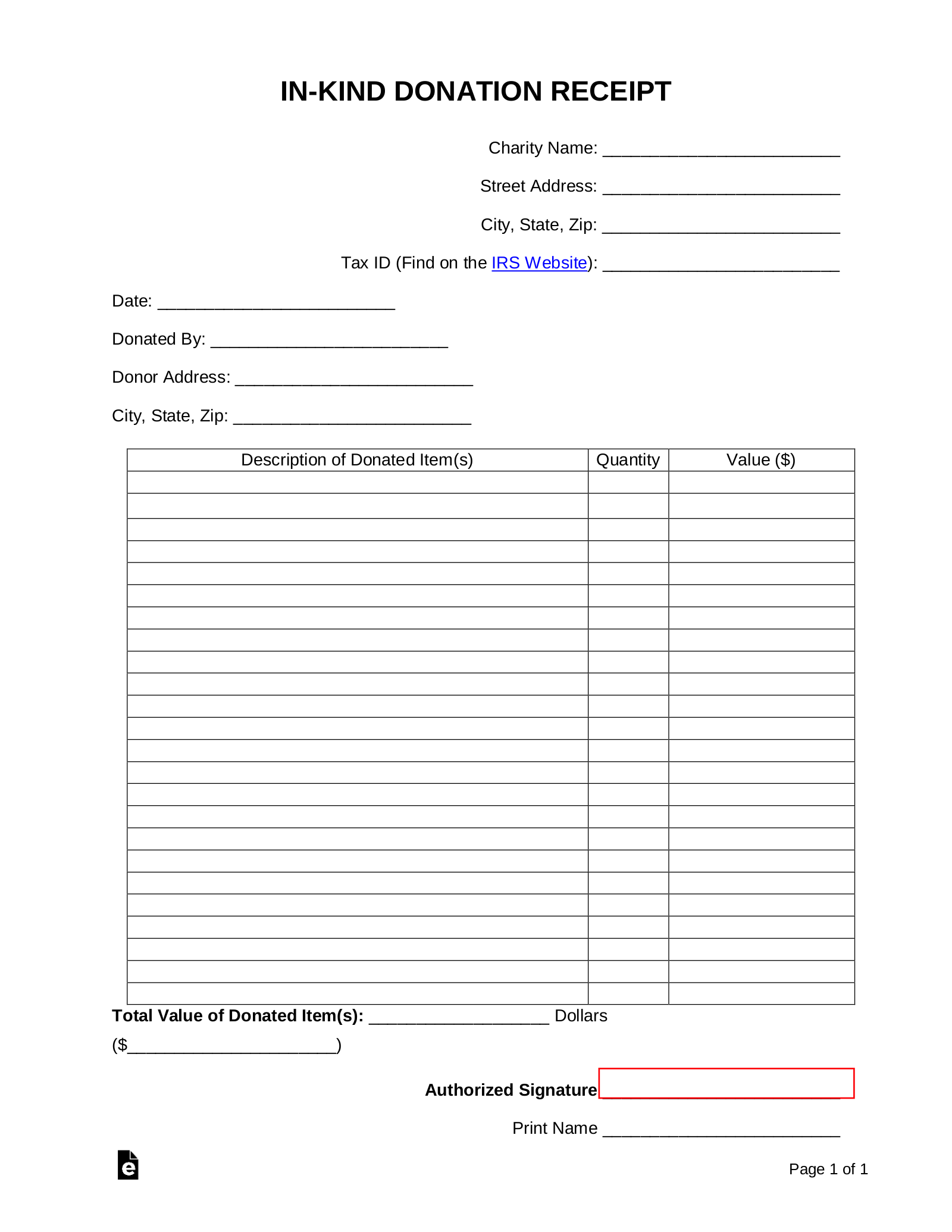 Free In Kind Personal Property Donation Receipt Template PDF Word 