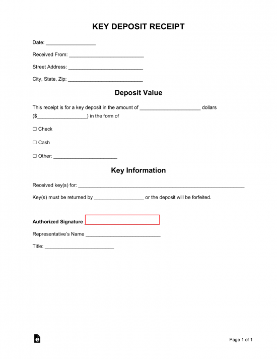 Free Key Deposit Receipt Template PDF Word EForms