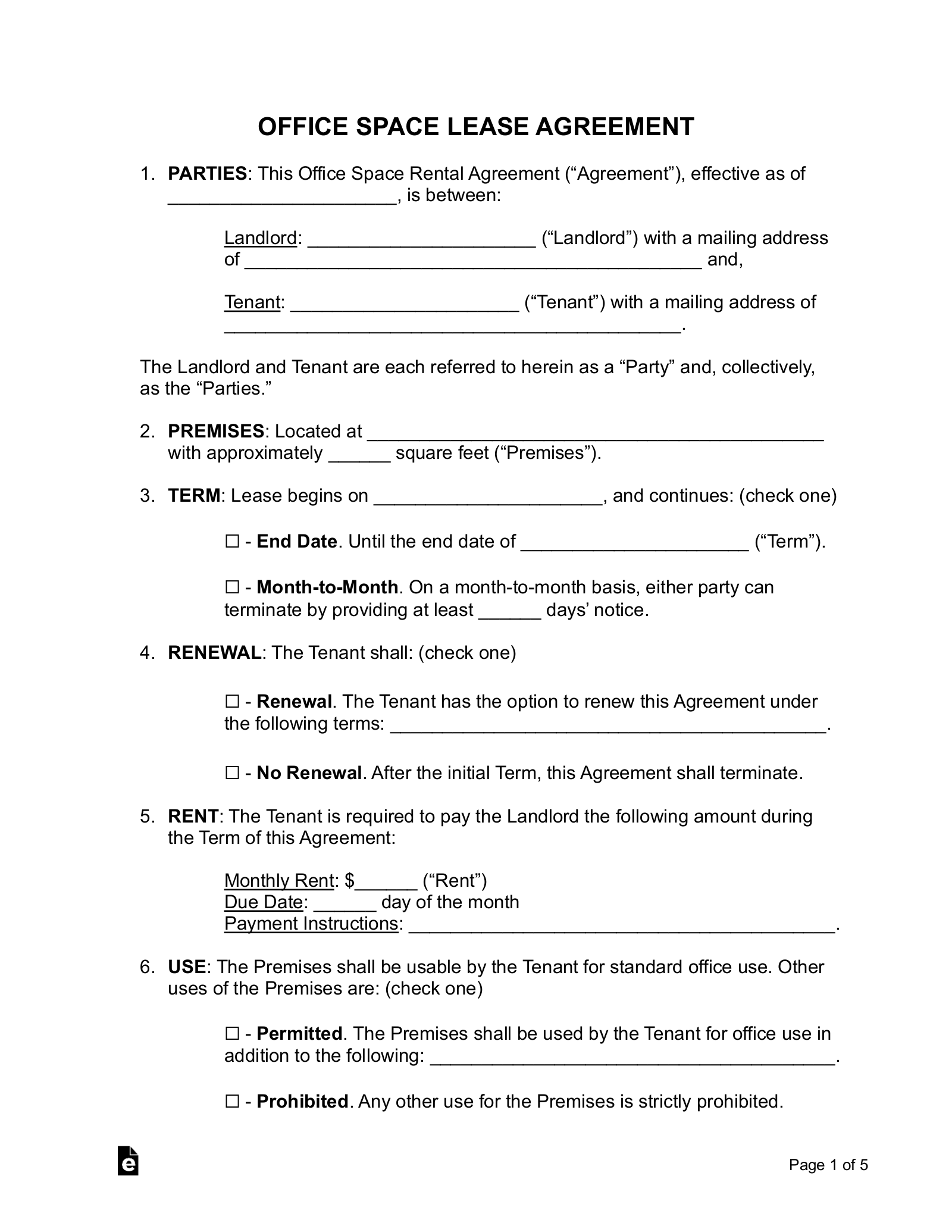 Free Office Space Lease Agreement Template PDF Word EForms