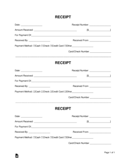 Receipt Book Templates | Print 3-Receipts per Page