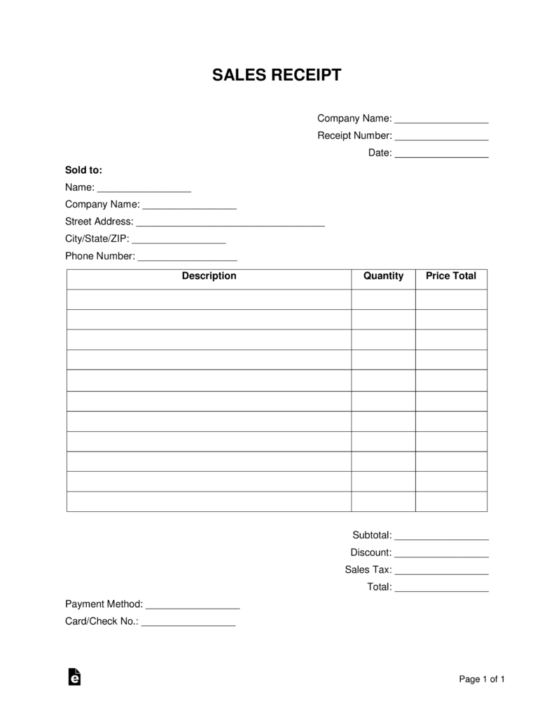 Printable Receipt Book