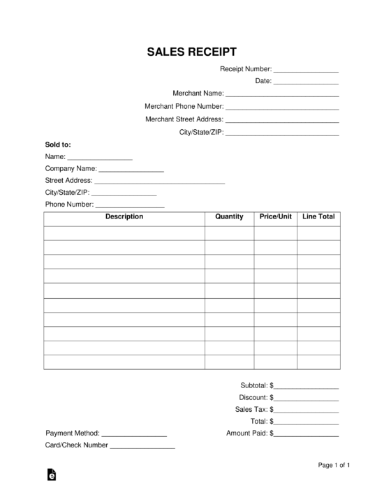 Free Receipt Templates Samples PDF Word EForms