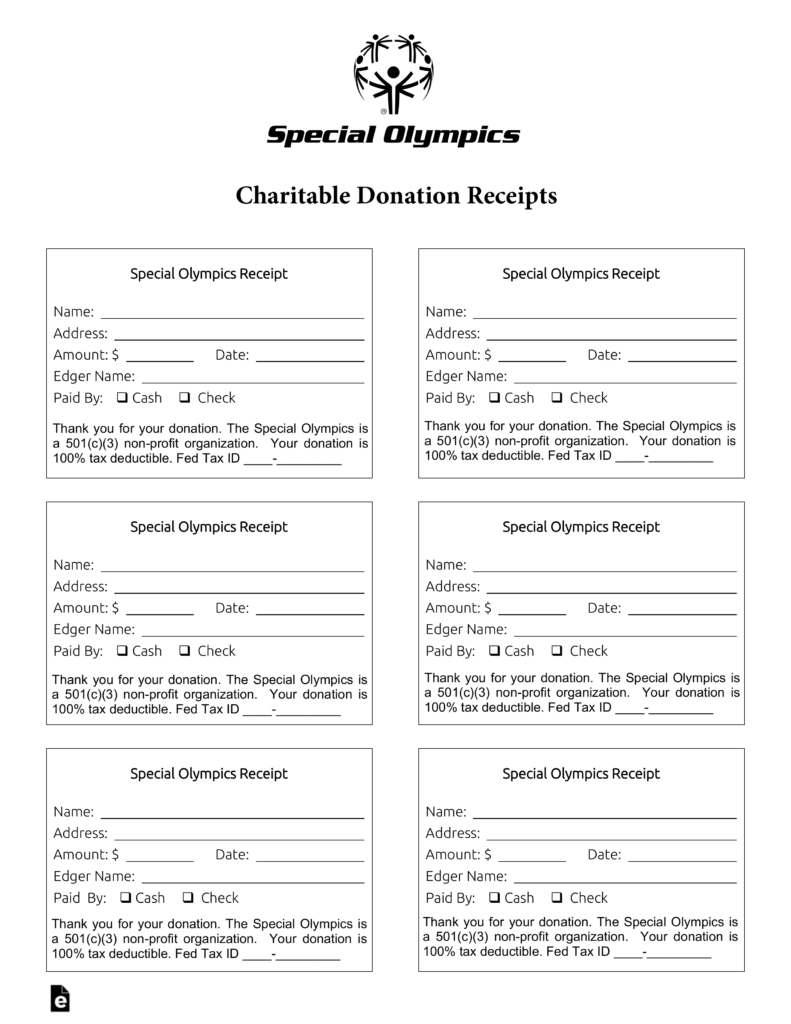Special Olympics Donation Receipt Template