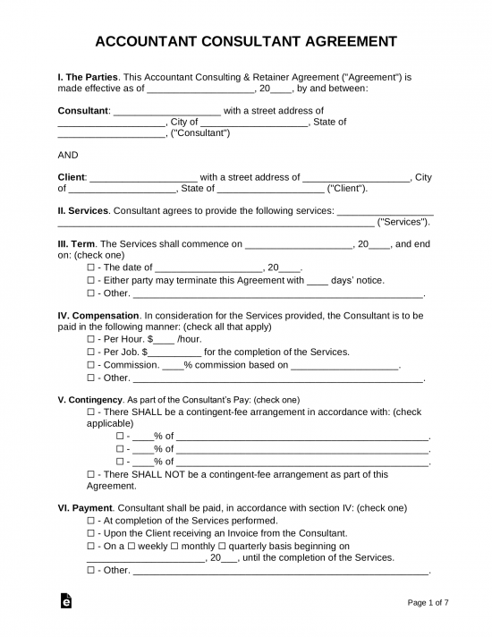 Free Accounting Consultant Agreement With Retainer Pdf Word Eforms 8278