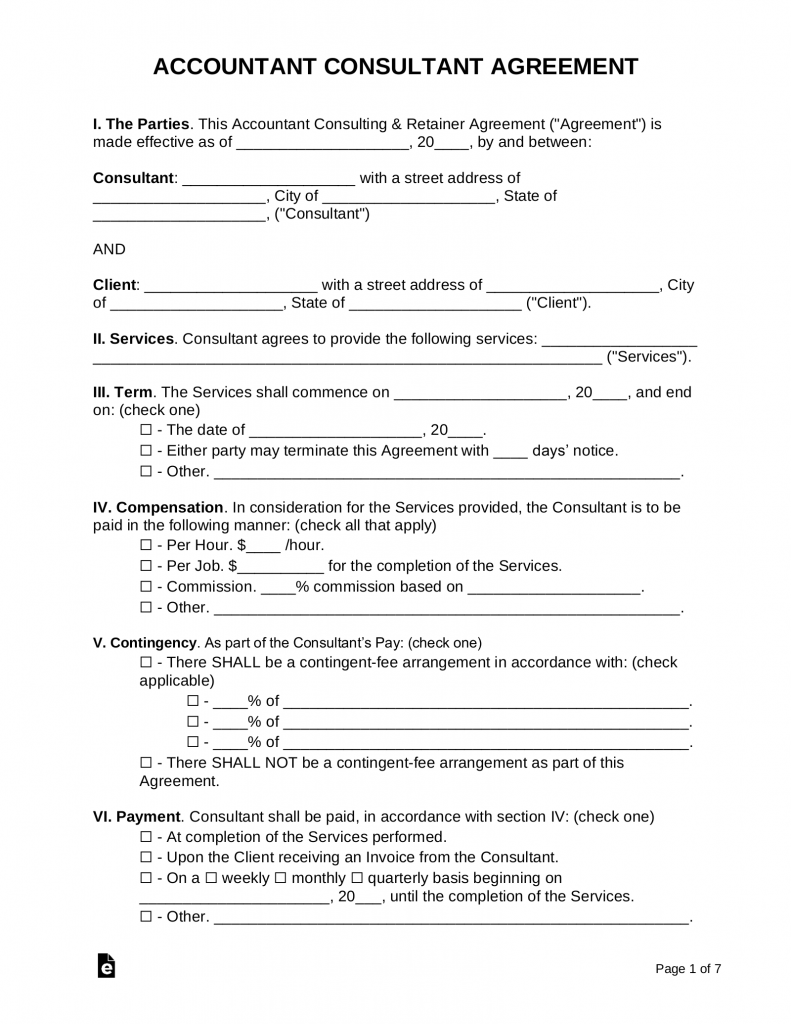 Accounting Consultant Agreement with Retainer