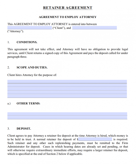 Free Retainer Agreement (Attorneys / Lawyers) PDF Word eForms