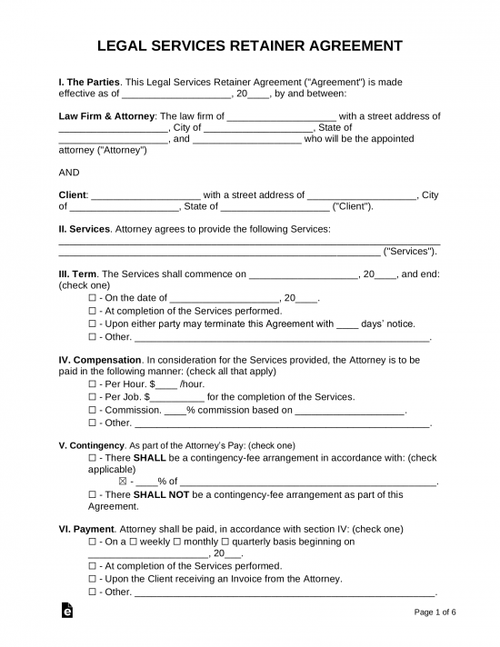 Free Retainer Agreement (Attorneys / Lawyers) PDF Word eForms