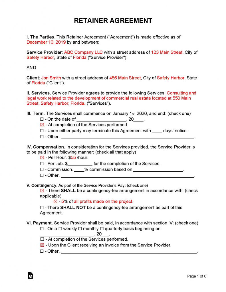 Free Retainer Agreement Template Sample Word PDF eForms