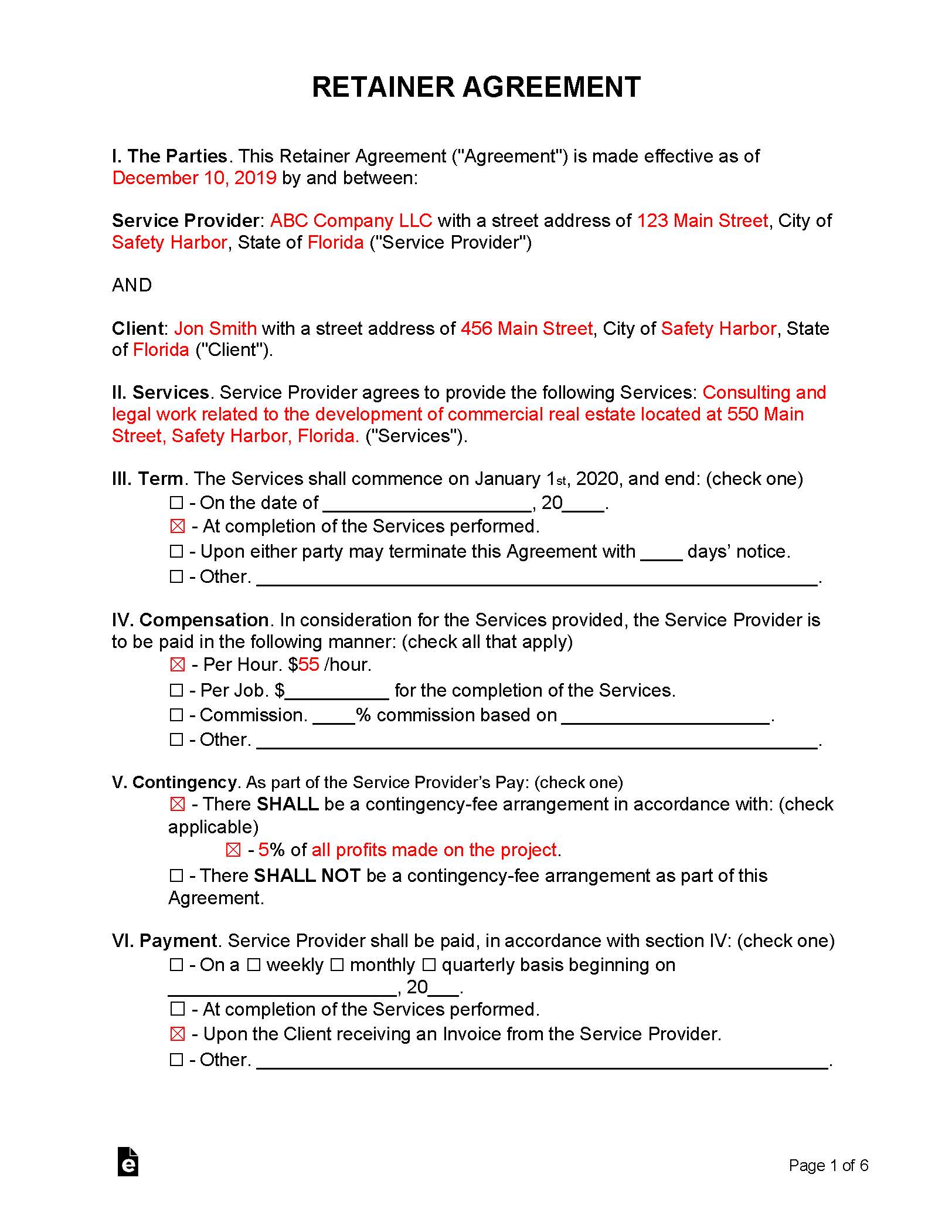 Free Retainer Agreement Template - Sample - Word | PDF | eForms