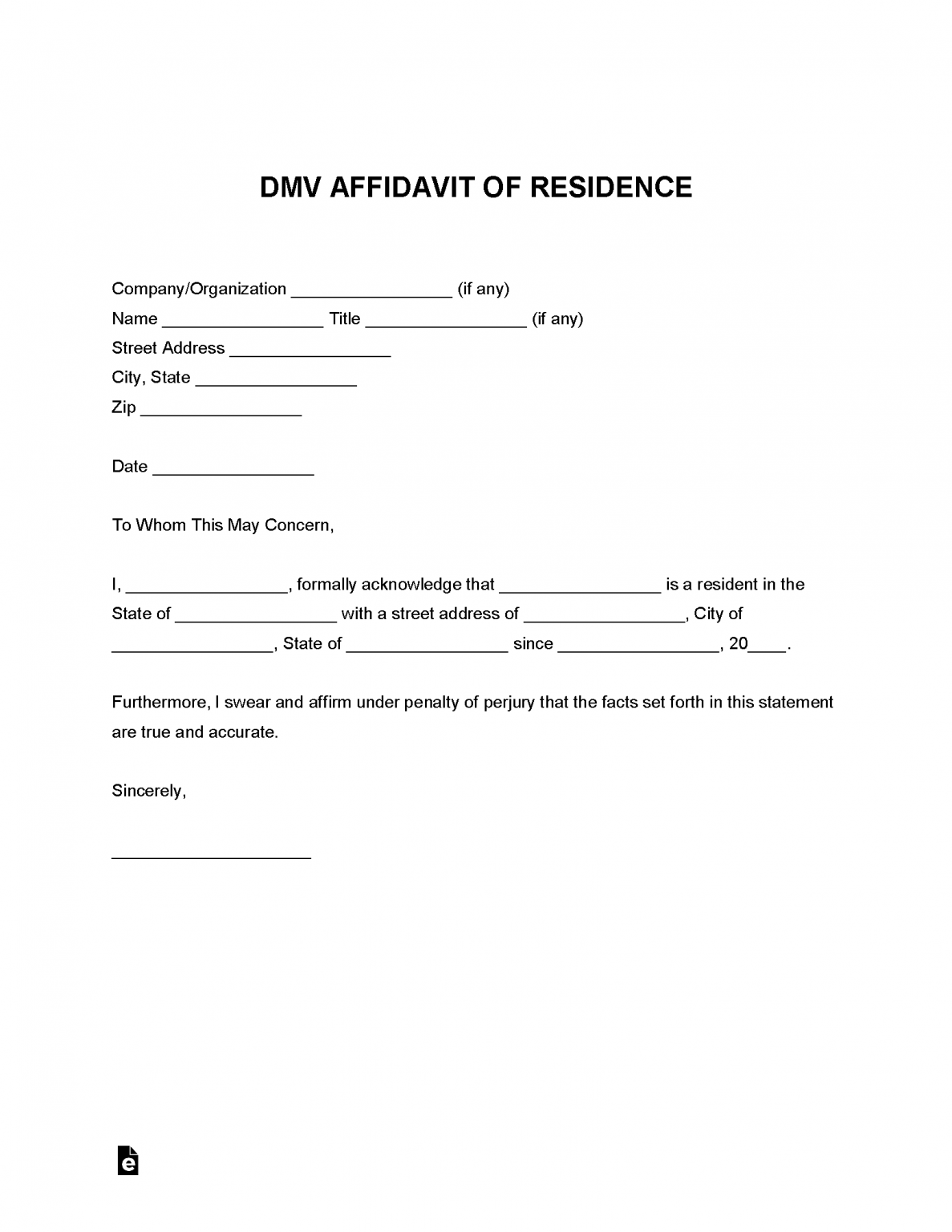 Free DMV Proof Of Residency Address Letter PDF Word EForms