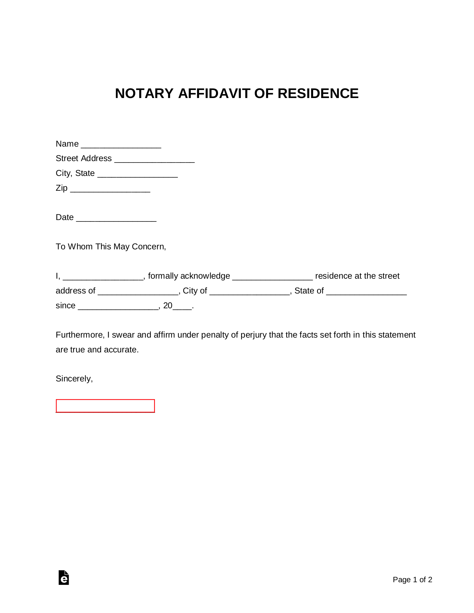 Notarized Proof Of Address Letter from eforms.com