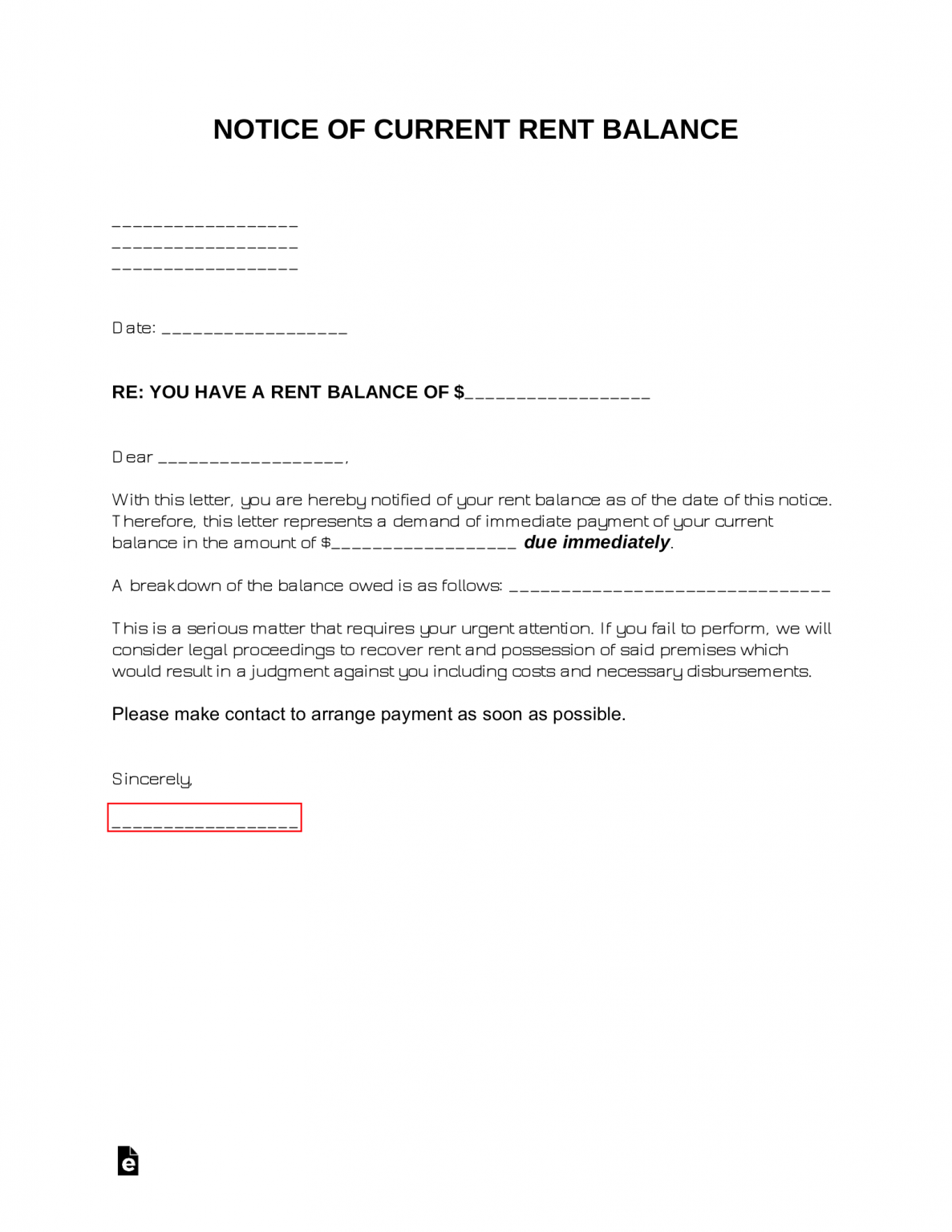 Free Rent Balance Letter Template (Demand for Rent) PDF Word eForms