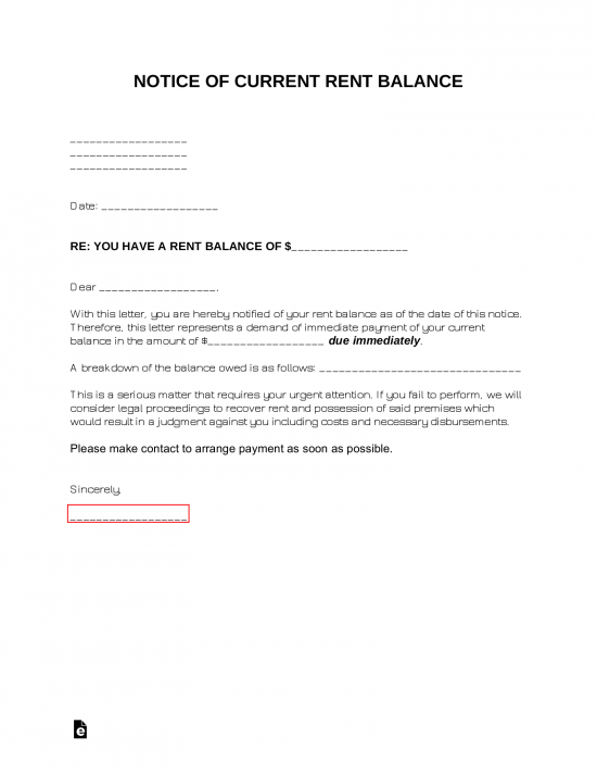 Free Rent Balance Letter Template Demand For Rent PDF Word EForms