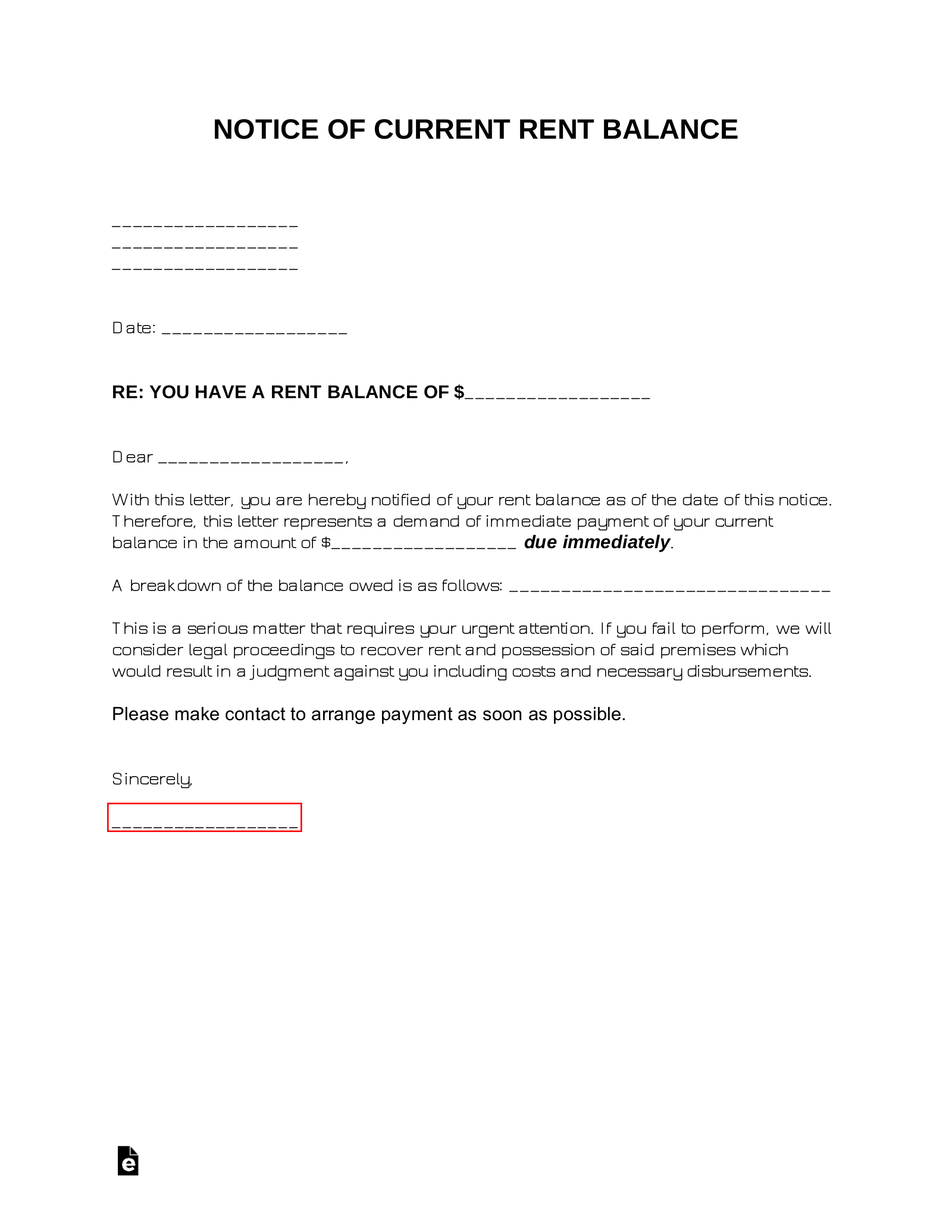 Free Rent Balance Letter Template Demand For Rent PDF Word EForms