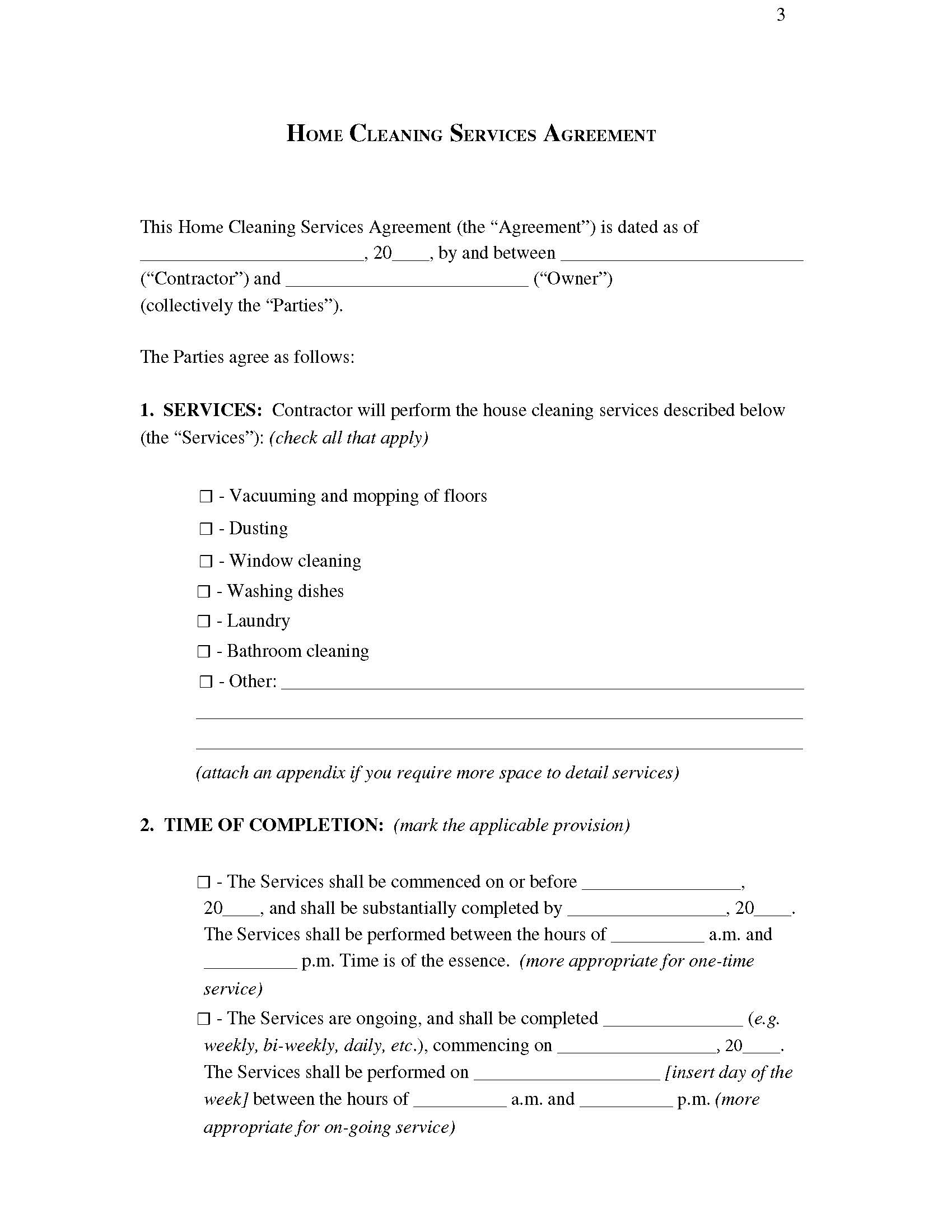 Free Cleaning Service Contract Template PDF Word eForms