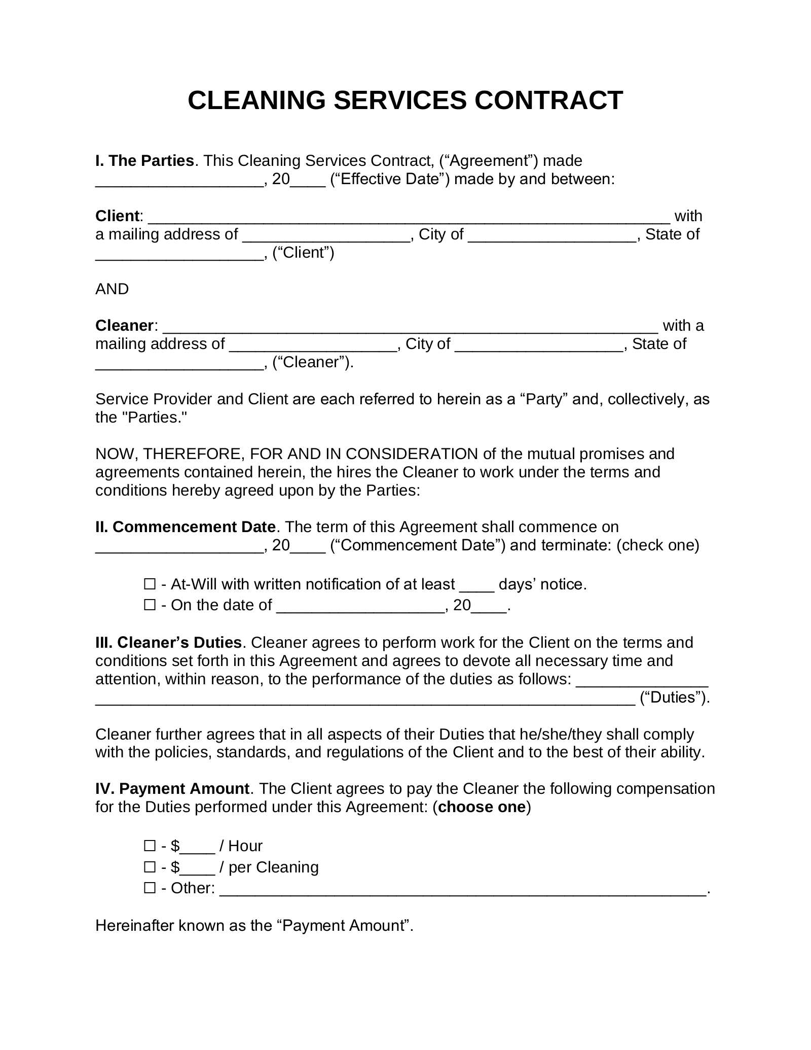 free-printable-cleaning-contract-template-word