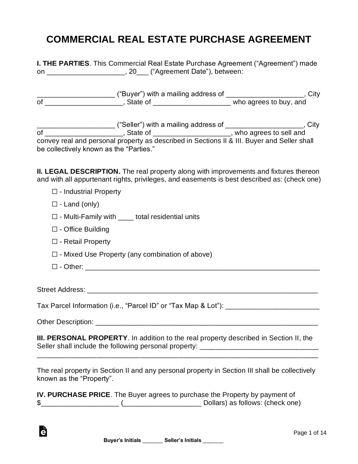 Free Residential Real Estate Purchase Agreements PDF Word EForms Free Fillable Forms