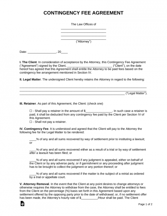 Free Contingency Fee Agreement Template - Sample - PDF | Word – eForms