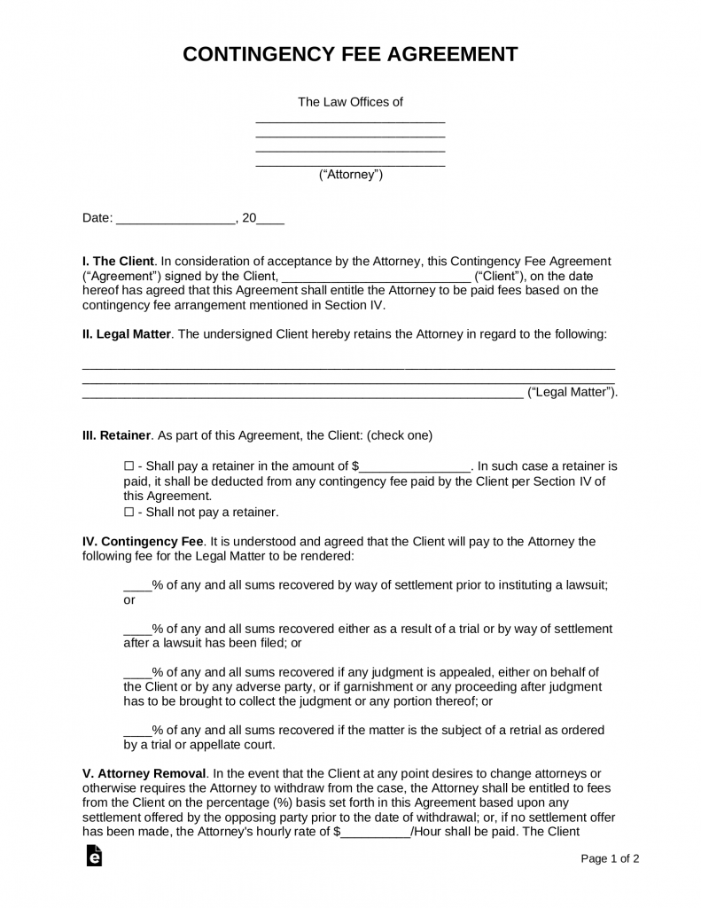 Contingency Agreement Template