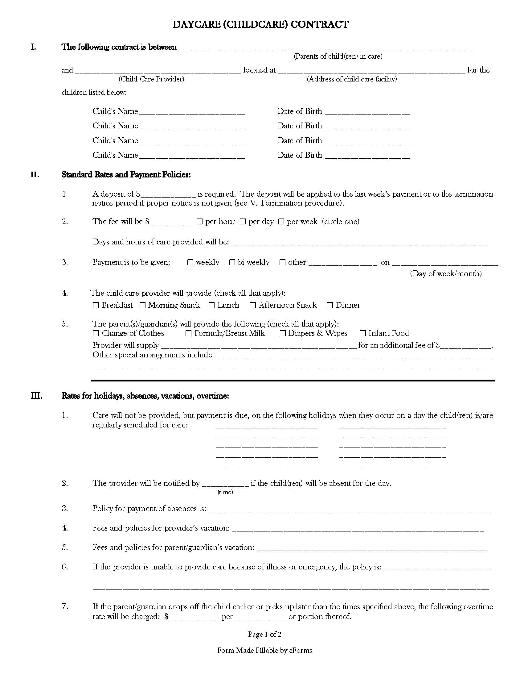 Daycare Contract Examples At Miguelina Cotten Blog