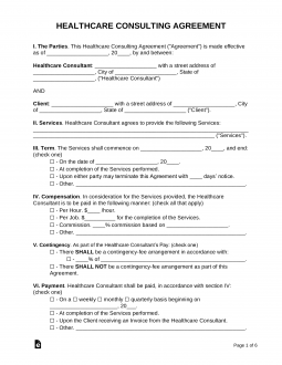 Healthcare Consulting Agreement Template