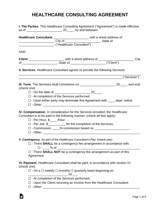 Health Care Service Agreement Template