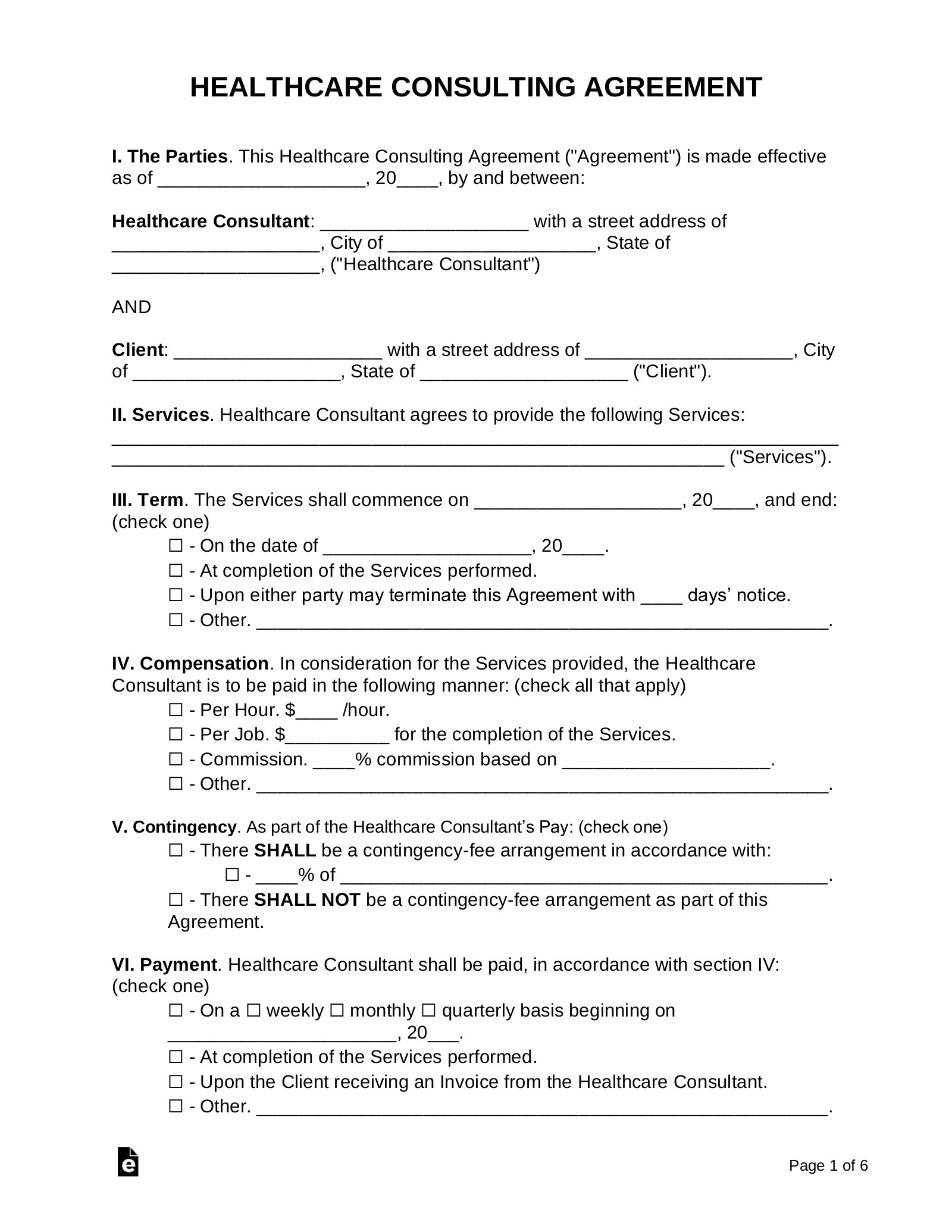 Free Healthcare Consulting Agreement Template PDF Word eForms