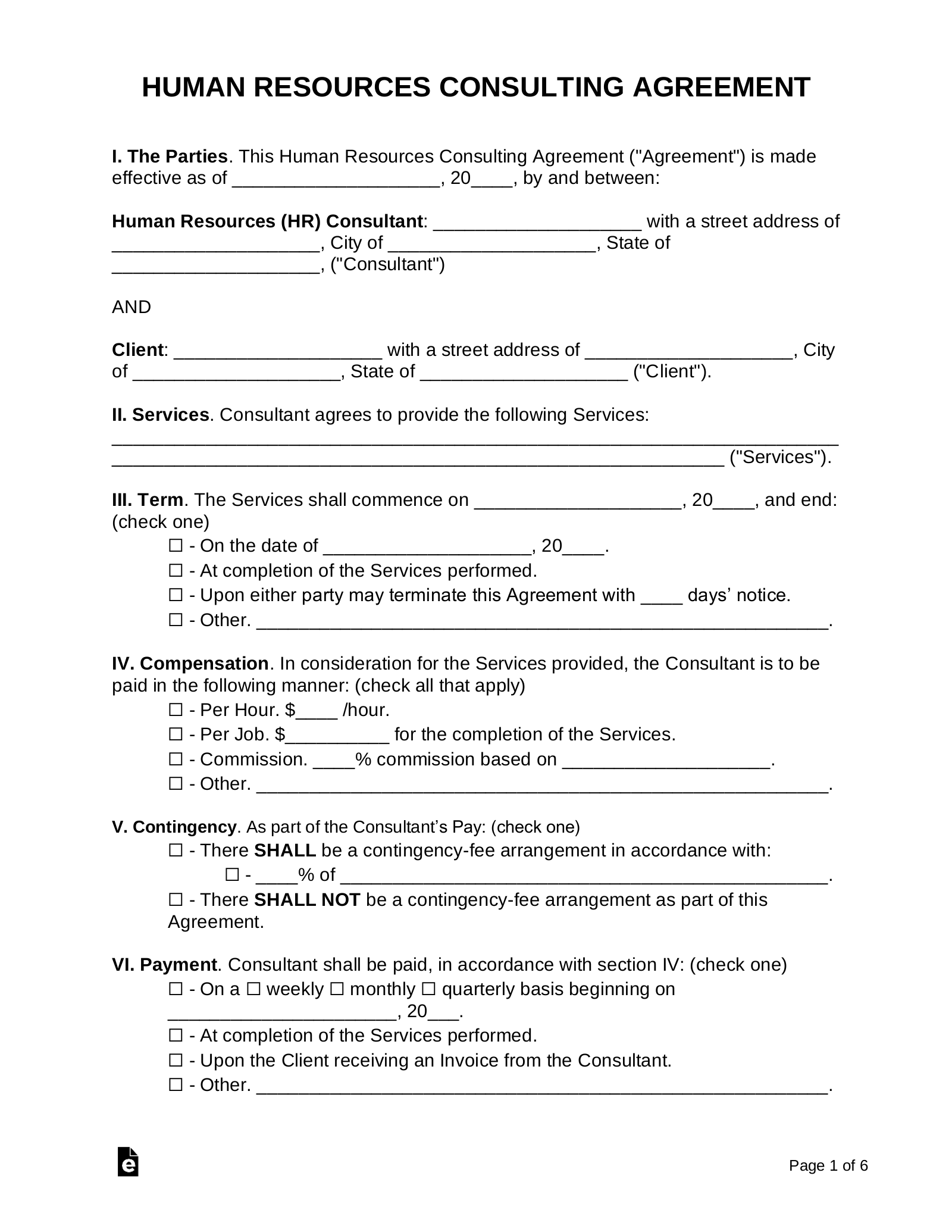 Free Human Resources HR Consultant Agreement Template PDF Word 