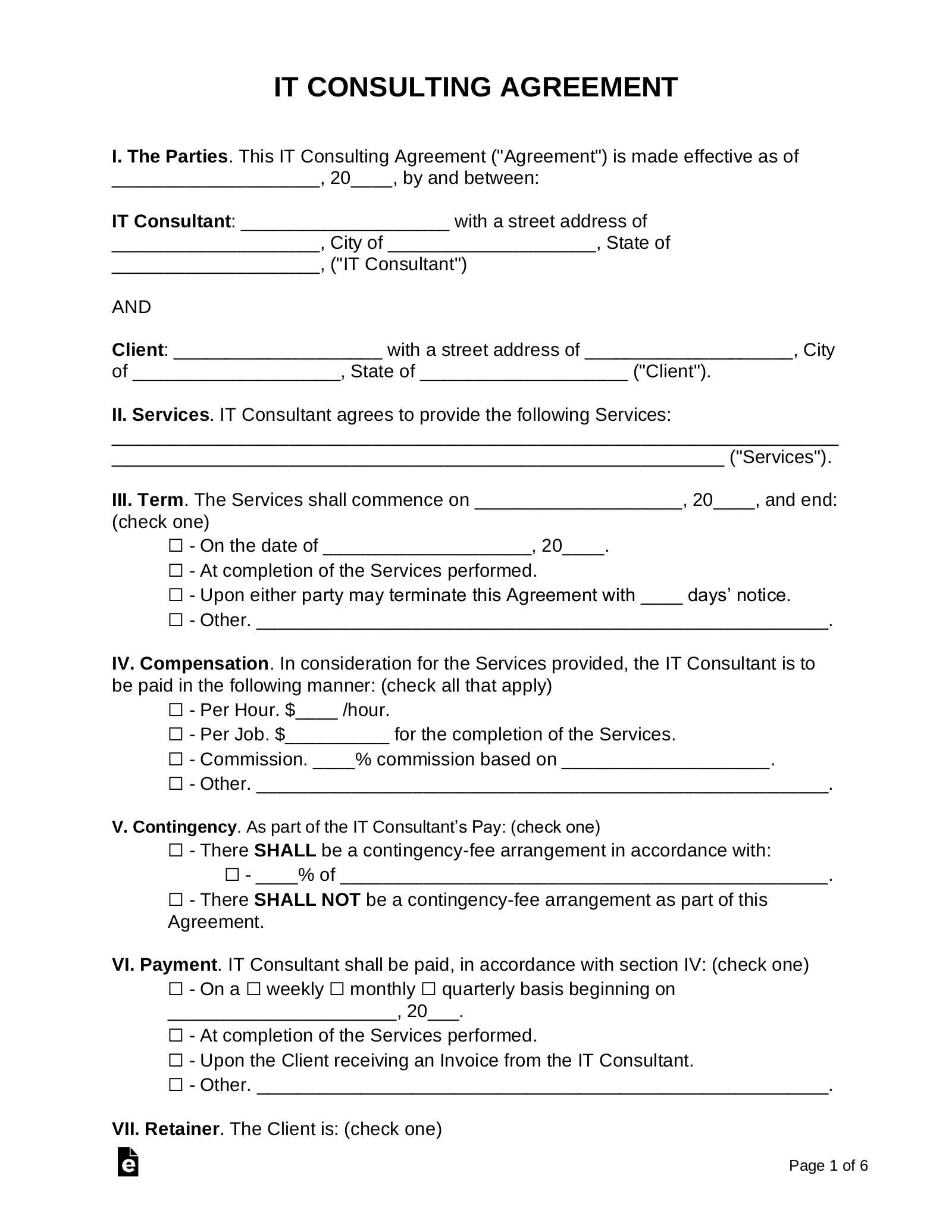 IT Consultant Agreement Template