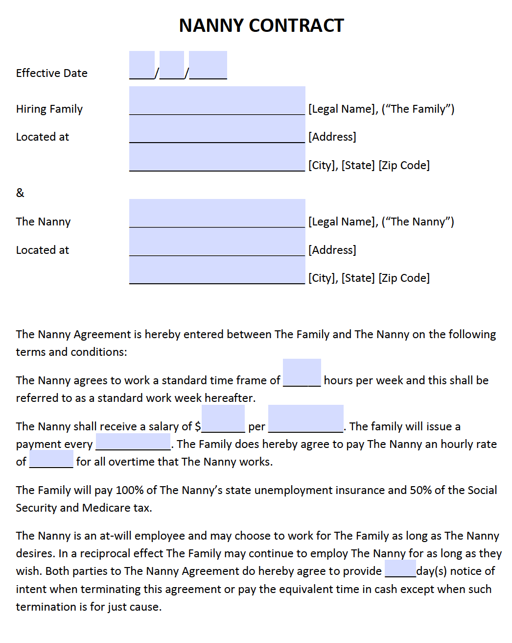 Free Nanny Contract Template Samples PDF Word EForms