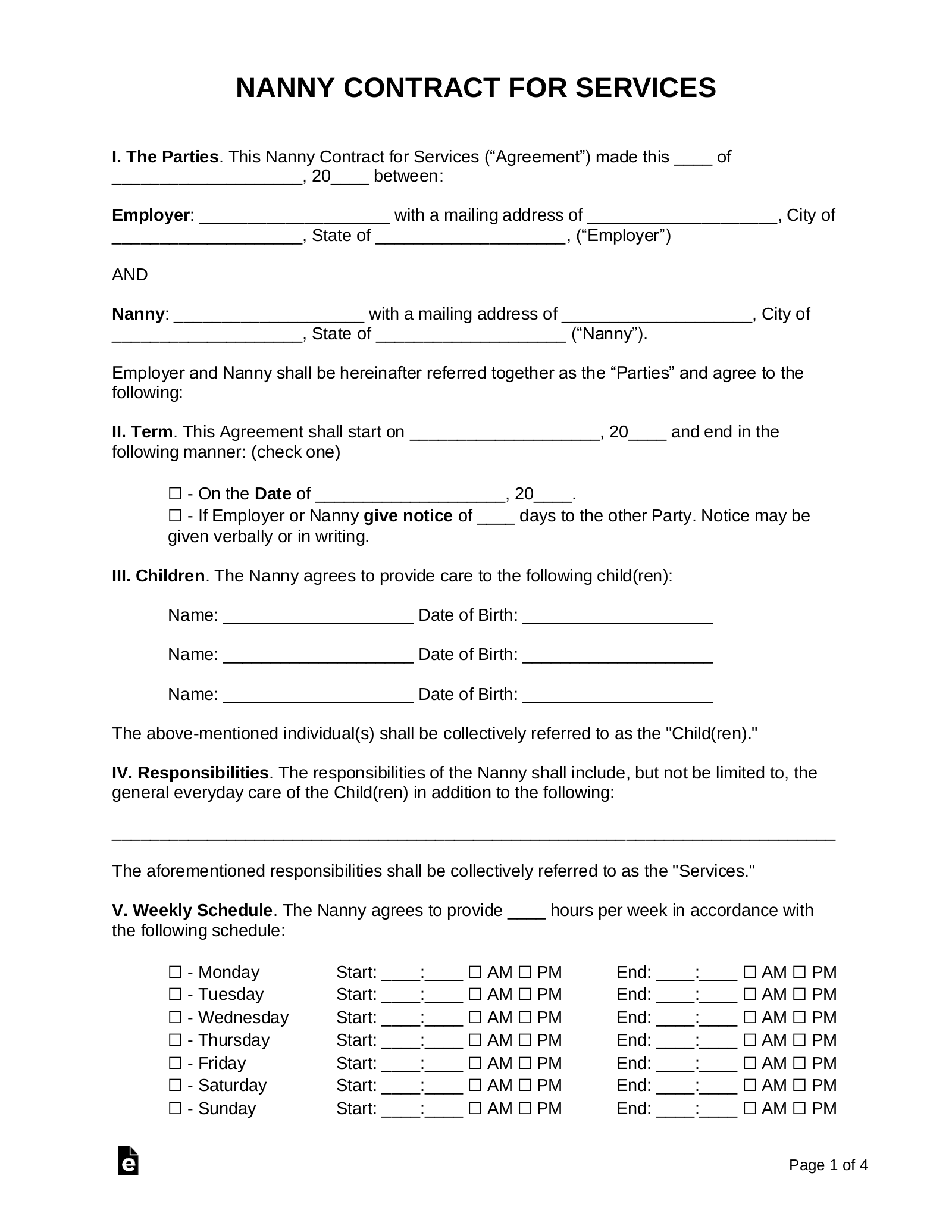 Nanny Contract Template