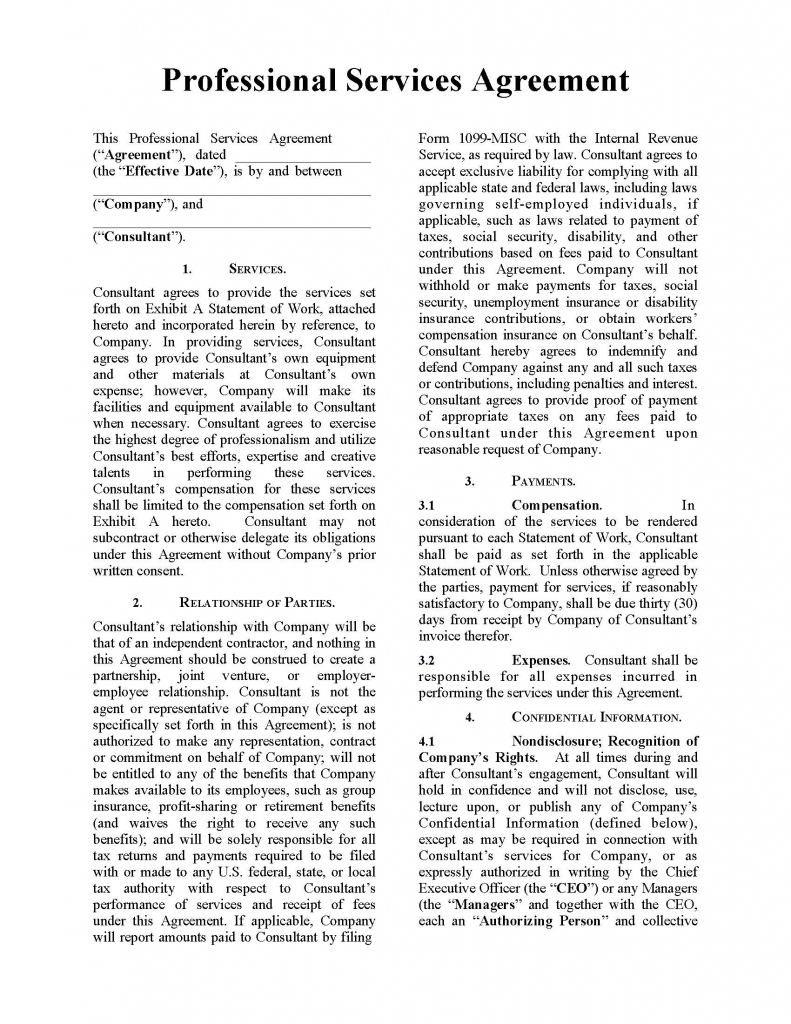 Free Professional Services Agreement - Samples - PDF | Word – eForms