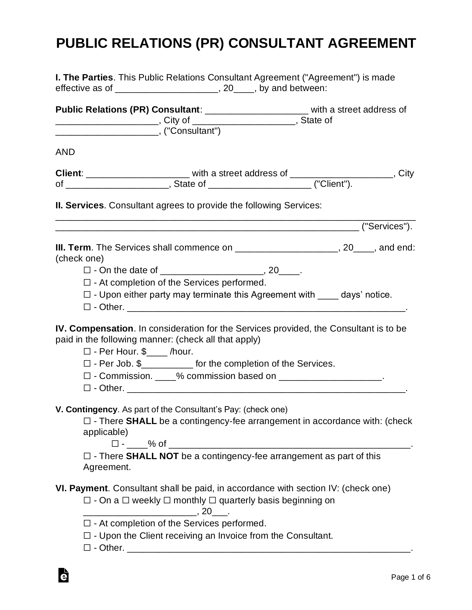 Free Public Relations PR Consultant Agreement Template PDF Word 