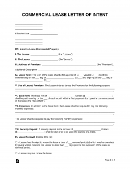 Sample Letter Of Intent For Commercial Lease