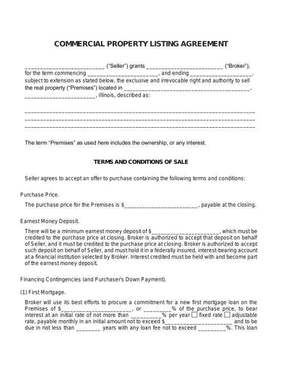 Free Commercial Listing Agreement Template - PDF | Word – eForms