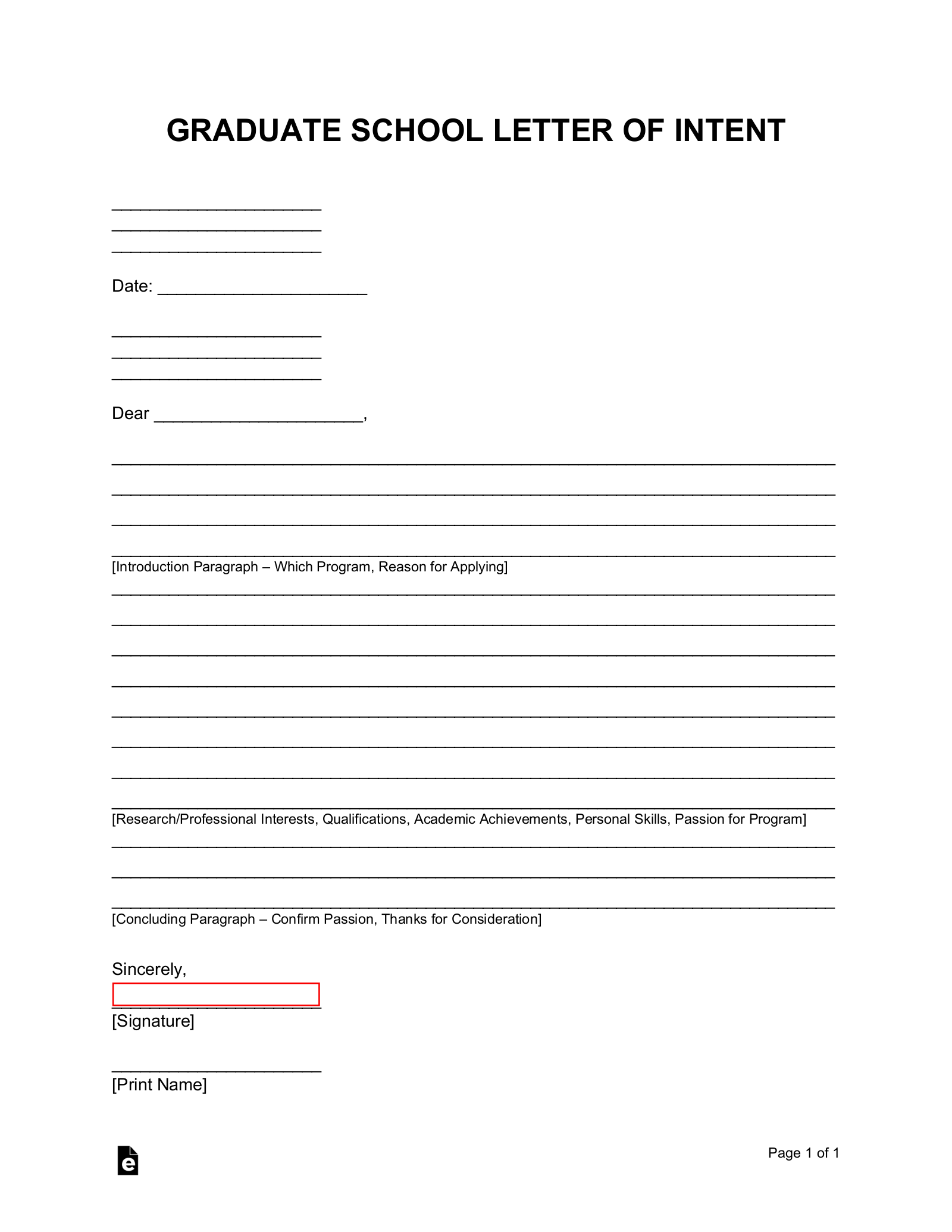 Free Graduate School Letter Of Intent Word Pdf Eforms