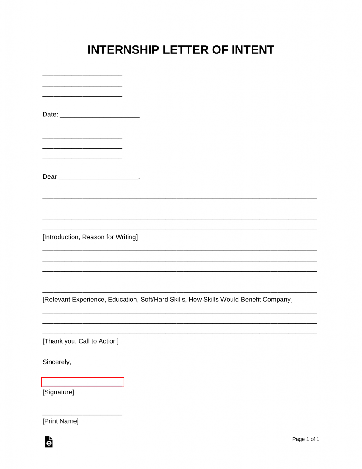 Free Internship Letter of Intent Template - PDF | Word – eForms