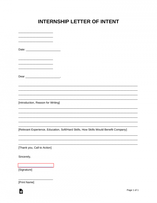 Internship Letter of Intent Template