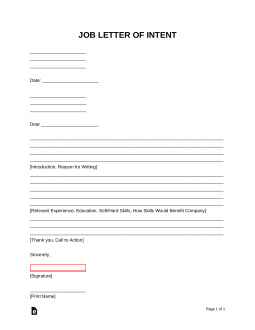 intent letter job application