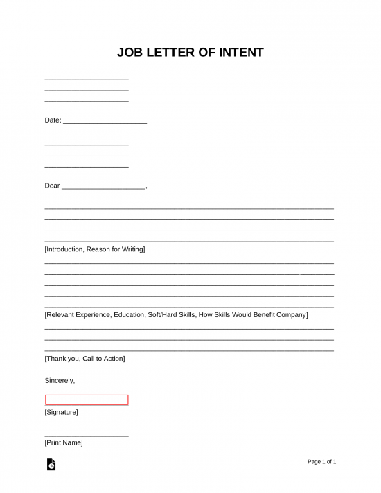 Free Job Letter of Intent Template | Samples - PDF | Word – eForms