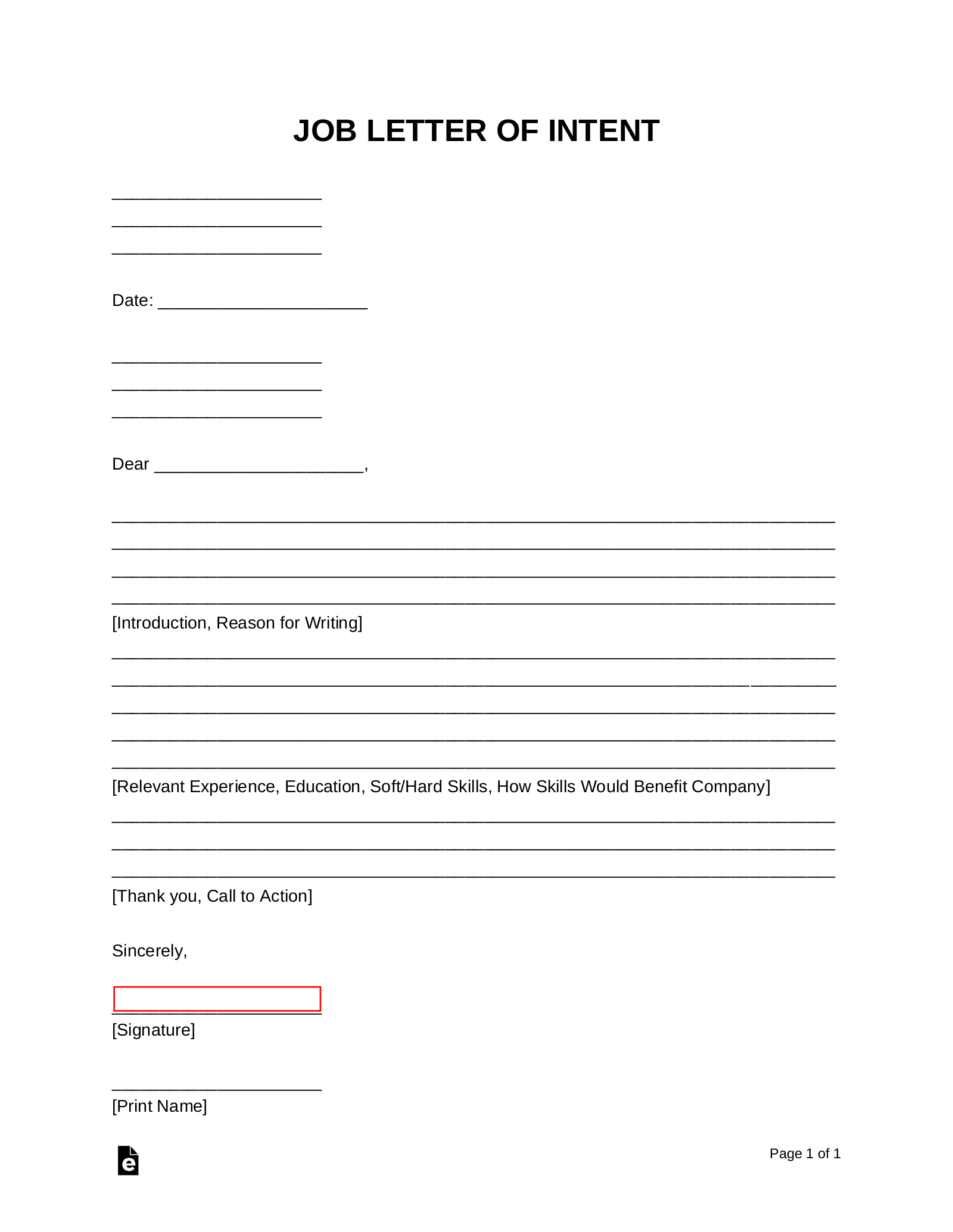 Free Job Letter of Intent Template | Samples - PDF | Word – eForms