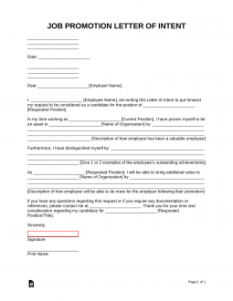 Job Promotion Letter of Intent Template