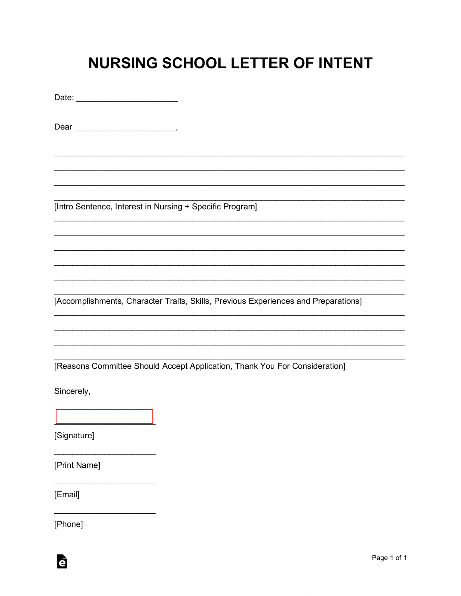 letter of intent nursing school template