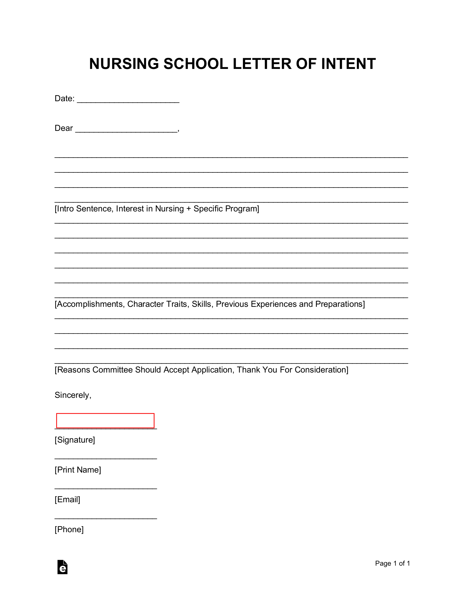 Free Nursing School Letter Of Intent Template PDF Word EForms