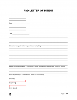 PhD (School) Letter of Intent Template