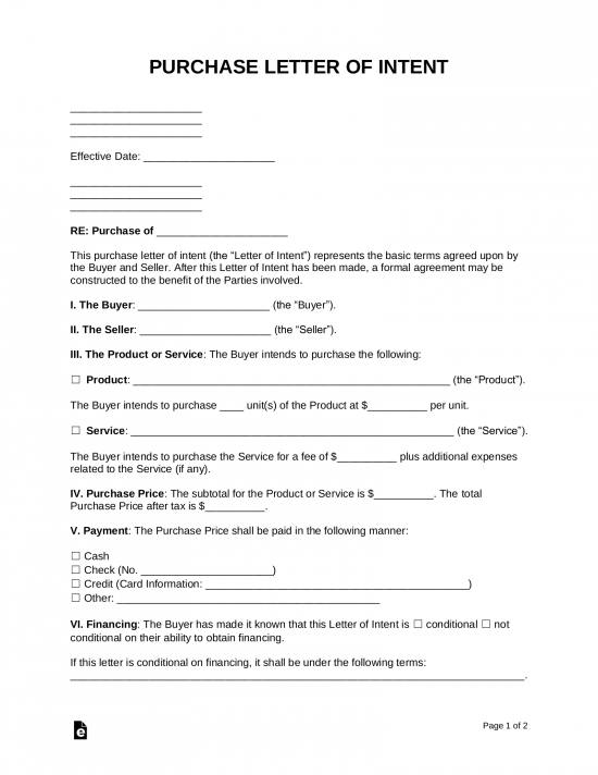 Free Purchase Letter of Intent Templates (3) - PDF | Word – eForms